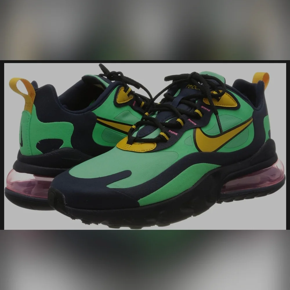 Nike Air Max 270 Green and Yellow Sneakers with Air Cushioning Sz 7y